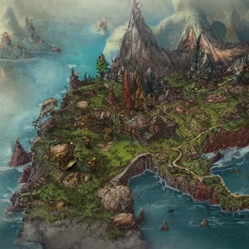 Image similar to map of a fantasy world, artistic painting, very detailed, beautiful, artstation