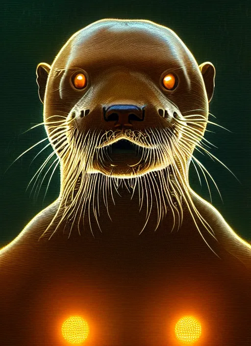 Prompt: symmetry!! portrait of a river otter, sci - fi, tech wear, glowing lights!! intricate, elegant, highly detailed, digital painting, artstation, concept art, smooth, sharp focus, illustration, art by artgerm and greg rutkowski and alphonse mucha