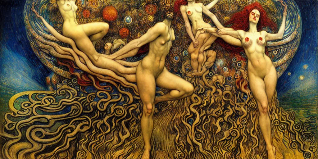 Image similar to Divine Chaos Engine by Karol Bak, Jean Delville, William Blake, Gustav Klimt, and Vincent Van Gogh, symbolist, visionary