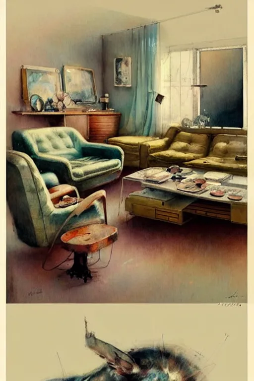 Image similar to ( ( ( ( ( 1 9 5 0 s retro future living room. muted colors. ) ) ) ) ) by jean - baptiste monge!!!!!!!!!!!!!!!!!!!!!!!!!!!!!!