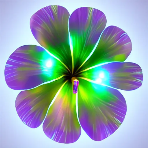 Prompt: a shiny, metallic, futuristic hibiscus flower, LED light filaments, unreal engine