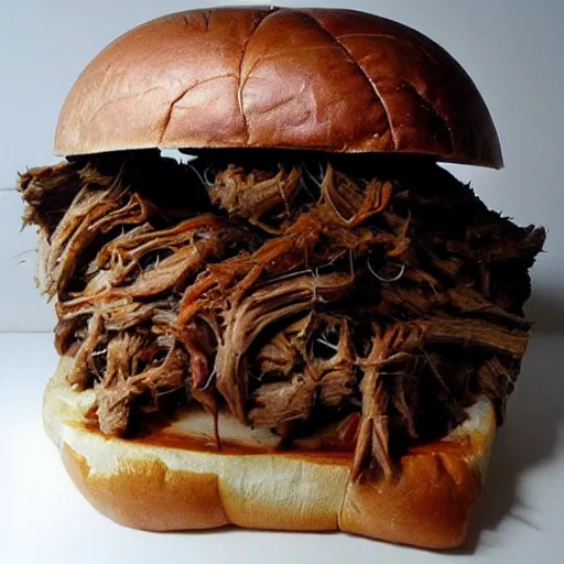 Image similar to pulled pork sandwich, sculpture by h.r. giger