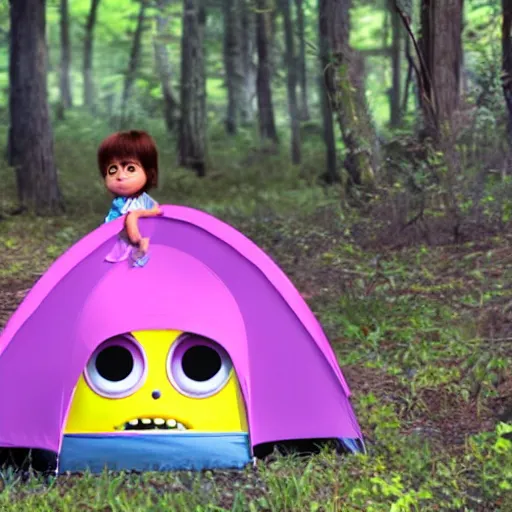 Image similar to boo from monsters inc on a camping trip