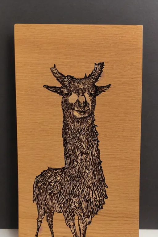 Image similar to fract wood burning lichtenberg figure llama portrait