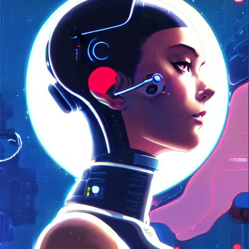 Image similar to side portrait scifi cyborg girl with robotic parts and spacesuit | | head only in center of image, audrey plaza, fine detail!! anime!! realistic shaded lighting!! poster by ilya kuvshinov katsuhiro otomo ghost - in - the - shell, magali villeneuve, artgerm, jeremy lipkin and michael garmash and rob rey