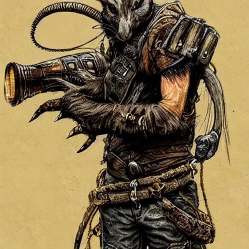 Image similar to A rat dressed like in Mad Max in the style of a DnD character portrait, concept art