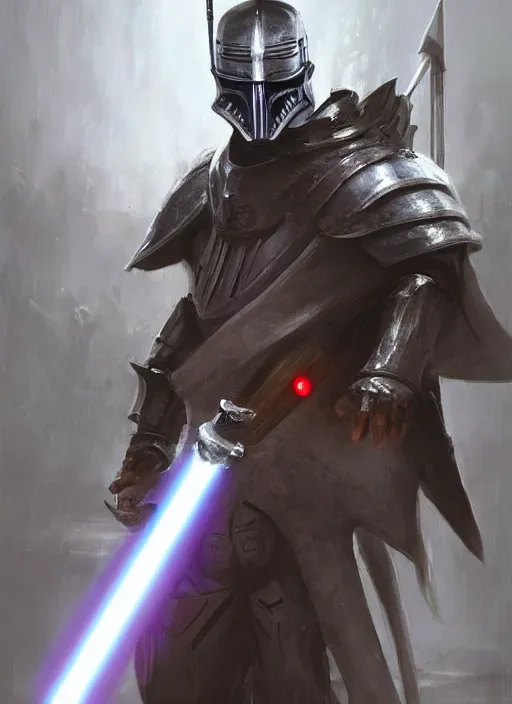 Prompt: digital painting of a knight with a shark head holding a lightsaber, fantasy, portrait, scifi, realistic, detailed, concept art, ruan jia, wlop