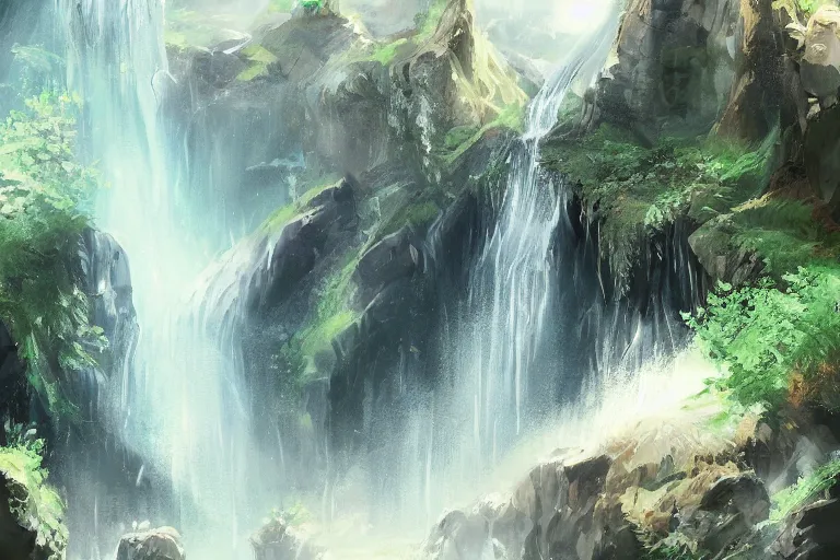 Image similar to a waterfall in the universe, artstation