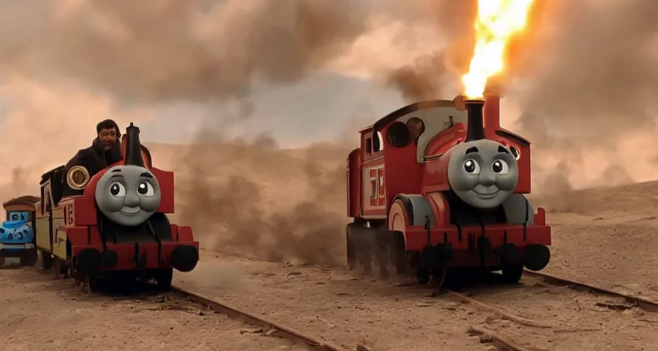 Image similar to still frame of Thomas the Tank Engine with fire in MAD MAX: FURY ROAD (2015)