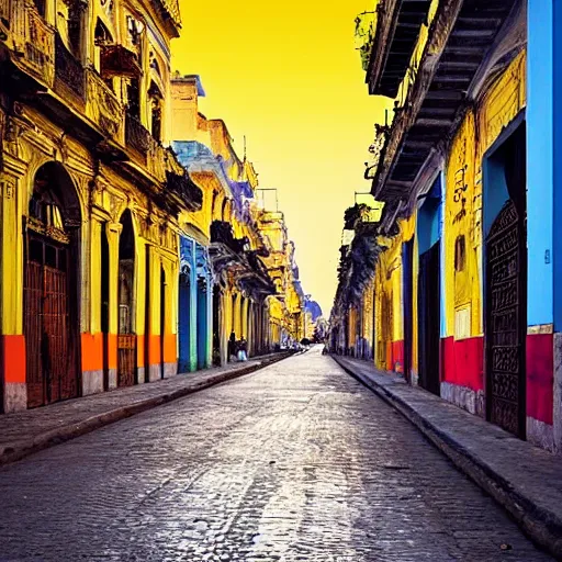 Image similar to Neo-Baroque painting of streets of Havana, Cuba, beautiful, diverse, golden hour