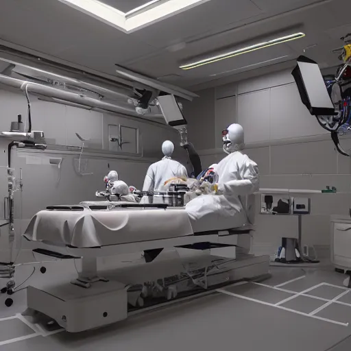 Prompt: organ transplants in an operating room with robot surgeons , photorealistic,by Wlop,4k resolution