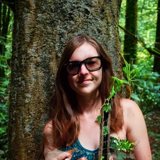 Prompt: beautiful naturalist woman, oregon country fair, living her full truth, enchanting, playing in a forest full of herbs and plants