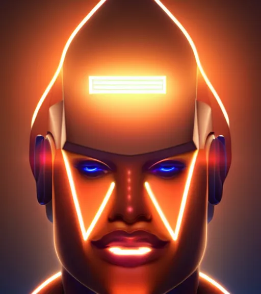 Image similar to symmetry!! egyptian god of technology, solid cube of light, hard edges, product render retro - futuristic poster scifi, lasers and neon circuits, brown skin handsome egyptian god, intricate, elegant, highly detailed, digital painting, artstation, concept art, smooth, sharp focus, illustration, dreamlike, art by artgerm