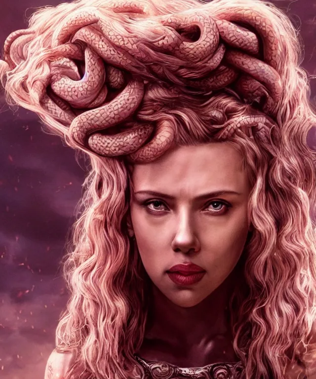 Prompt: Scarlett Johansson starring as Medusa in Medusa (2020 film), cinematic portrait, infinite snakes background