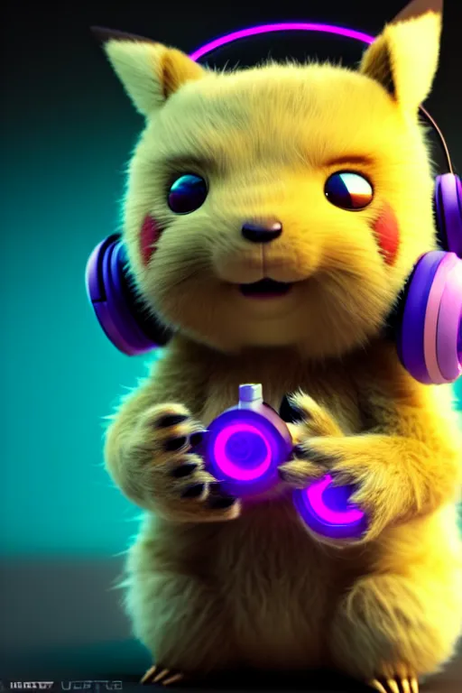 Prompt: high quality 3 d render neo - cyberpunk very cute fluffy! wombat!! cyborg with headphones, mechanical paw, highly detailed, unreal engine cinematic smooth, in the style of detective pikachu, hannah yata charlie immer, neon purple light, low angle, uhd 8 k, sharp focus