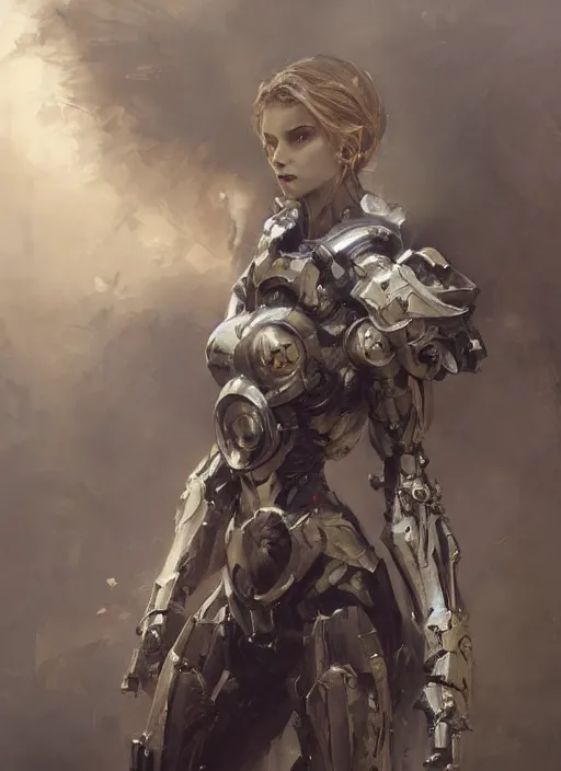 Prompt: beautiful painting by jeremy mann, a female holy mecha paladin absurdly beautiful, elegant, ultrafine hyperrealistic detailed face illustration by zeen chin and artgerm and greg rutkowski, intricate linework, sharp focus, smooth, octopath traveler, final fantasy, unreal engine highly rendered, global illumination, dramatic lighting, 8 k