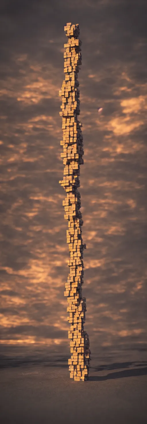 Prompt: Jenga tower collapsing, product shot, macro, hyper realistic, sunset, octane render, trending on artstation, artstationHD, artstationHQ, unreal engine, 4k, 8k