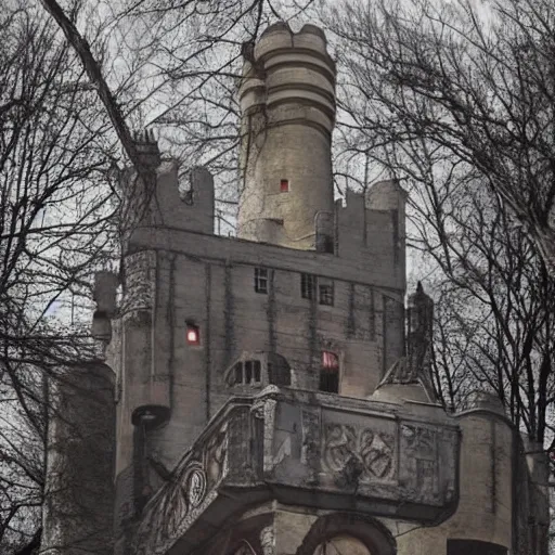 Prompt: photo of a dieselpunk castle