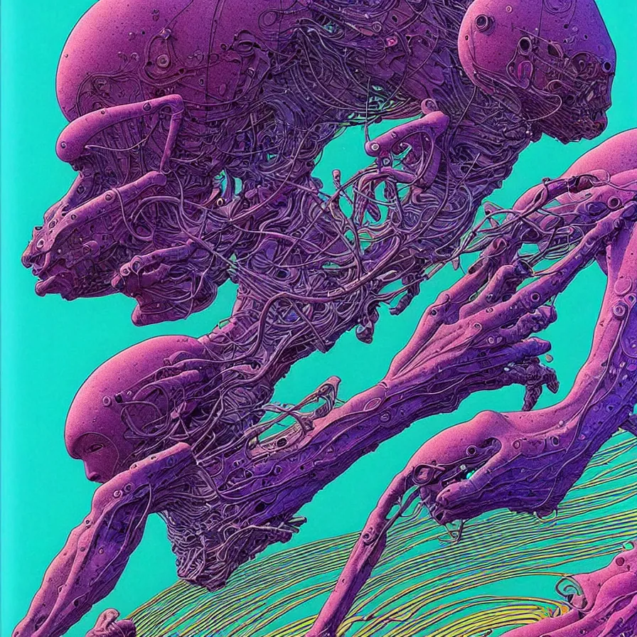 Image similar to ( ( ( ( a humanoid creature from another planet. ) ) ) ) by mœbius!!!!!!!!!!!!!!!!!!!!!!!!!!!, overdetailed art, colorful, artistic record jacket design