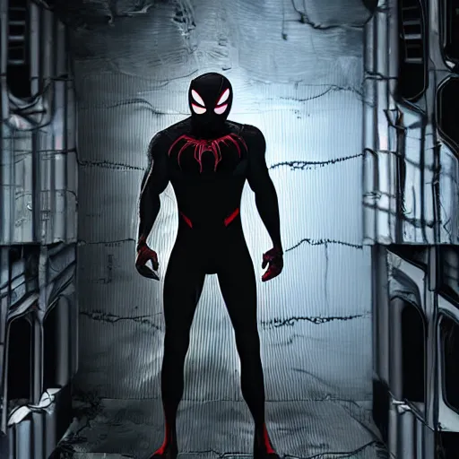 Image similar to ryan reynolds as symbiote suit spider - man, cinematic, volumetric lighting, f 8 aperture, cinematic eastman 5 3 8 4 film, photorealistic