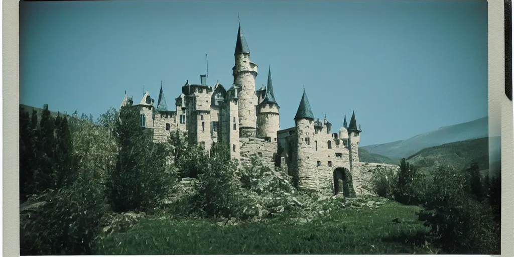 Prompt: analog polaroid of a castle made out of glass