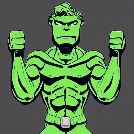 Image similar to a picture of a green man with his fist up, vector art by mor than, featured on deviantart, mingei, marvel comics, polycount, sketchfab