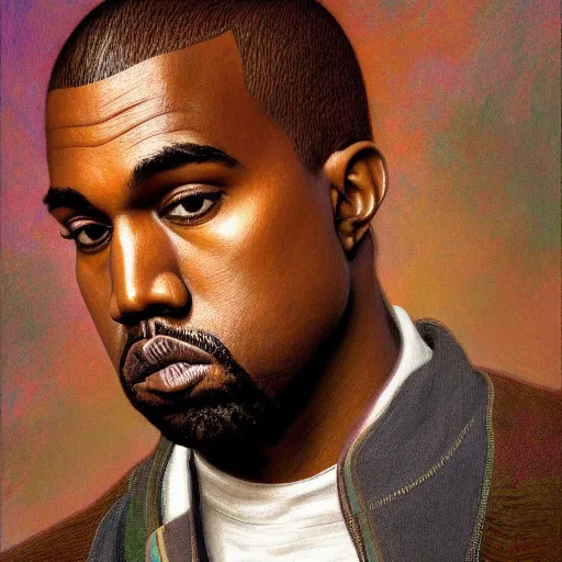 Prompt: a portrait of Kanye West, detailed, centered, digital painting, artstation, concept art, donato giancola, Dante Gabriel Rossetti, alphonse mucha, Joseph Christian Leyendecker, WLOP, Boris Vallejo, Annie Leibovitz and Steve McCurry, David Lazar, Jimmy Nelsson, Breathtaking, 8k resolution, extremely detailed, beautiful, establishing shot, artistic, hyperrealistic, beautiful face, octane render