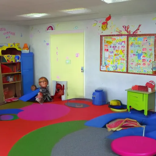 Image similar to childrens daycare indoors limital space, not well litt, creepy photo