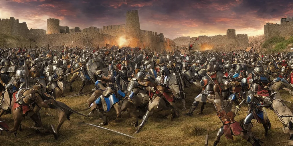 Image similar to Medieval battle in Castell de Requesens, telltale style, realistic 4k octane beautifully detailed render, 4k post-processing, highly detailed, intricate complexity, epic composition, magical atmosphere, cinematic lighting, masterpiece, ultra hd