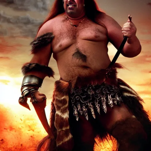 Image similar to a fat nic cage playing conan the barbarian, hd digital photography, mobie still