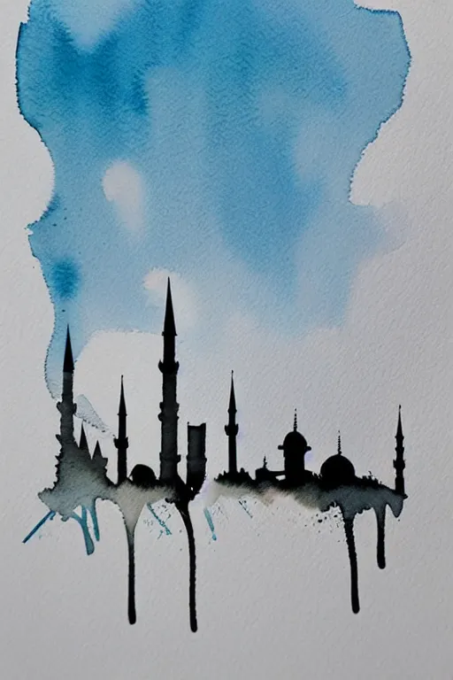 Image similar to minimalist watercolor splash ink art of istanbul skyline