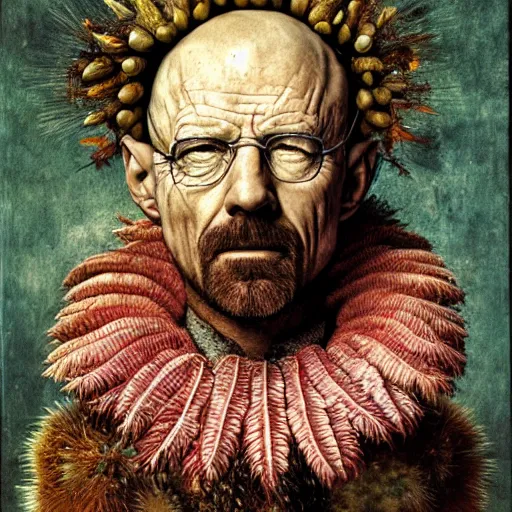 Image similar to giuseppe arcimboldo, walter white, new scifi movie, film still, seeds, legumes