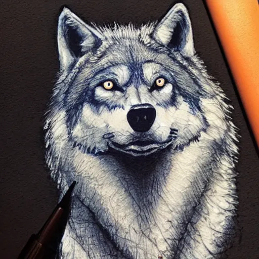 Image similar to a wolf wearing a blue shirt and jeans, Greg Rutkowski, marker