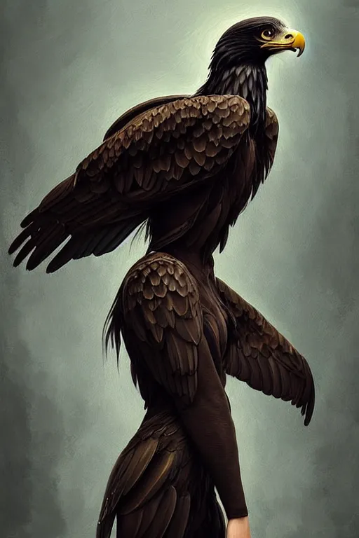 Image similar to epic professional digital art of female anthropomorphic eagle wearing air force jumpsuit, painting, by leesha hannigan, iris van herpen, artstation, cgsociety, wlop, epic, much wow, much detail, gorgeous, detailed, cinematic, masterpiece