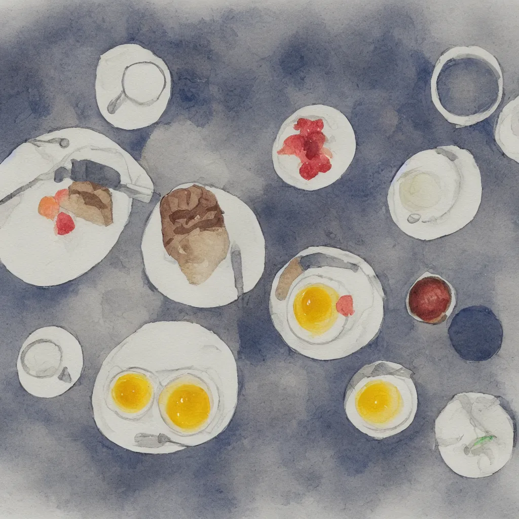 Image similar to a zen breakfast, minimal, water color, very detailed, 4K