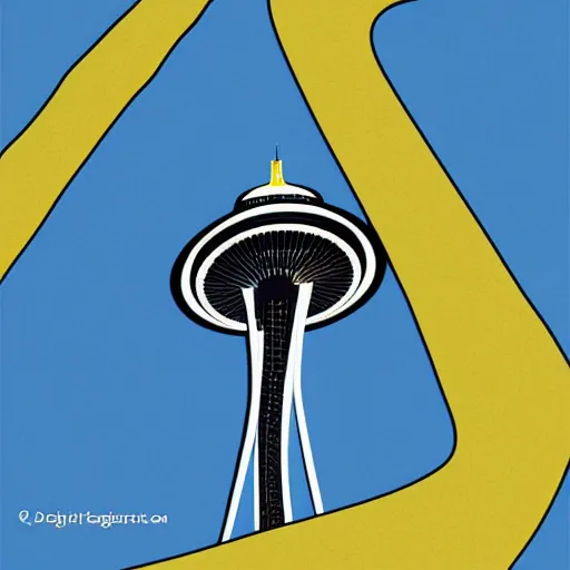 Prompt: kraken wrapping its tentacles around the space needle, digital art