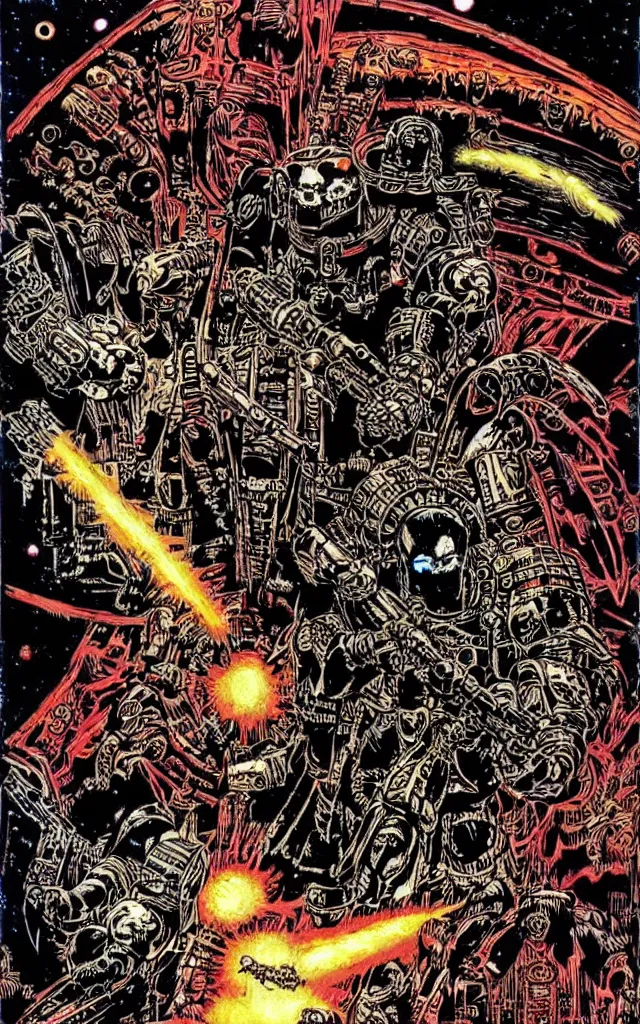 Image similar to space marine, awarding winning digital art by philippe druillet