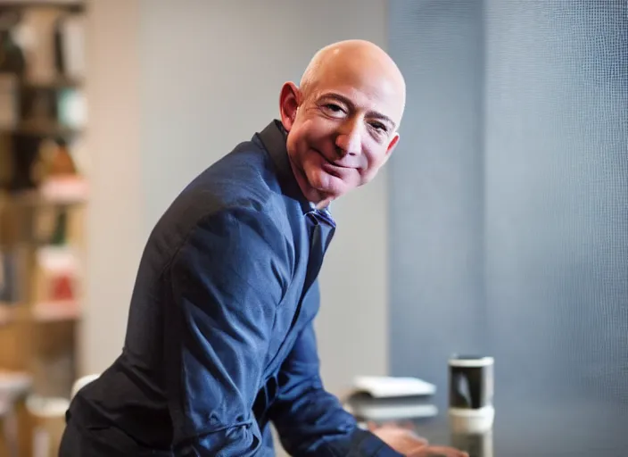 Prompt: photo still of jeff bezos entering creative mode, 8 k, studio lighting bright ambient lighting key light, 8 5 mm f 1. 8