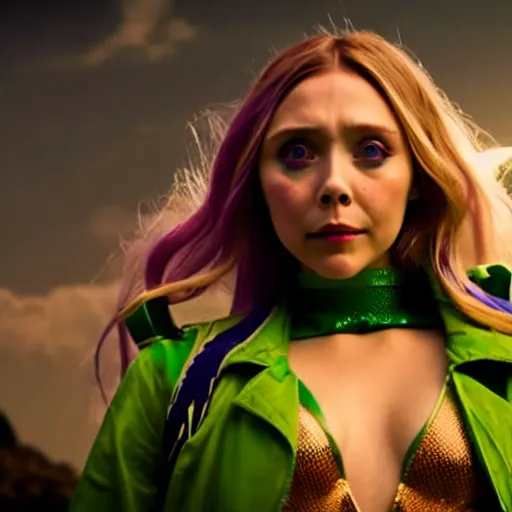 Prompt: cinematic scene with elizabeth olsen as jolyne from jojo's bizarre adventure, live action film, stone ocean, dramatic, small details, volumetric lighting, still frame