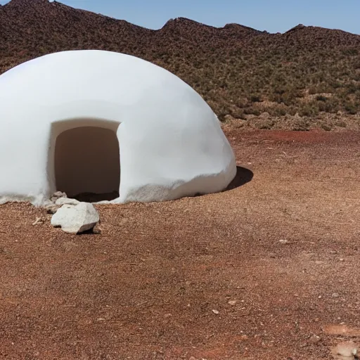 Prompt: igloo on a desert