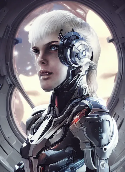 Prompt: photo of a cyborg girl on a space ship, warframe armor, white hair, pretty face, scifi, professionally color graded, interesting angle, sharp focus, 8 k high definition, insanely detailed, intricate, innocent, art by stanley lau and artgerm
