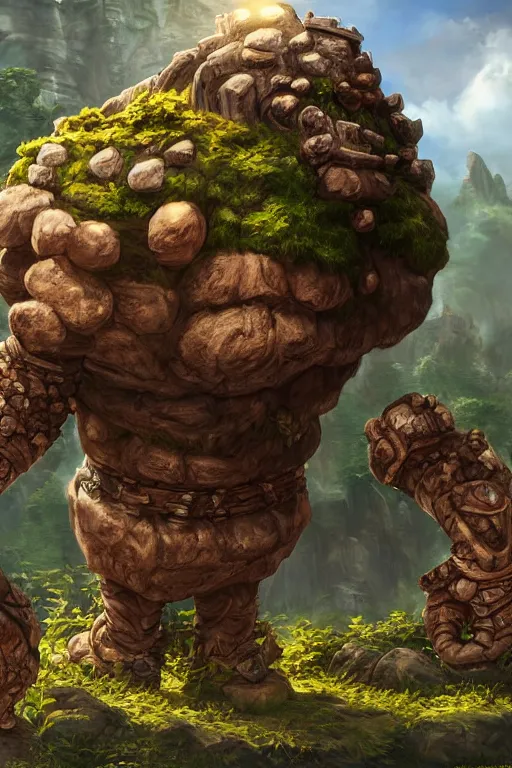 Image similar to zelda fantasy art giant golem troll wood rock greeble gemstone, global illumination ray tracing hdr fanart arstation by sung choi and eric pfeiffer and gabriel garza and casper konefal