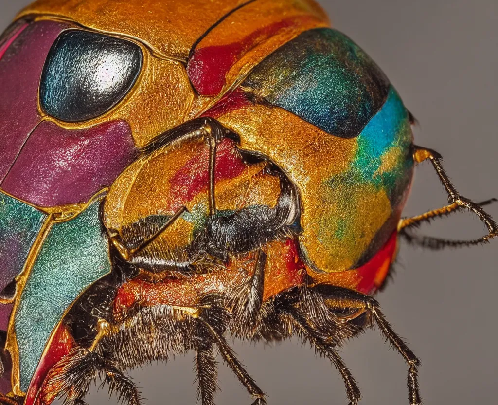 Prompt: a closeup of a beautiful colorful beetle coleoptera. award - winning highly detailed national geographic photograph ( ( by gustave boulanger, joaquin sorolla ) )