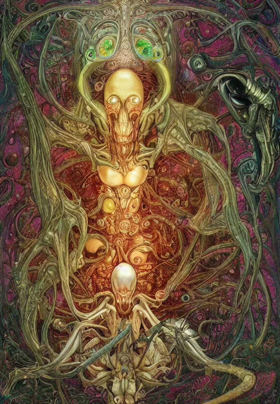 Image similar to simplicity, elegant, colorful glowing muscular cyborg eldritch, flowers, bodies, radiating, mandala, psychedelic, underwater, bubbles, shadows, by h. r. giger and esao andrews and maria sibylla merian eugene delacroix, gustave dore, thomas moran, pop art, giger's biomechanical xenomorph, art nouveau
