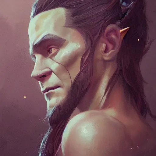 Image similar to a beautiful artwork side profile portrait of a loki with horns by greg rutkowski , featured on artstation, norse mythology, valhalla