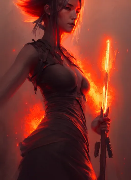 Image similar to character concept art of a dystopian fire sorceress, key visual, realistic shaded perfect face, fine details, dystopian environment and background, by stanley artgerm lau, wlop, rossdraws, james jean, andrei riabovitchev, marc simonetti, and sakimichan, trending on artstation