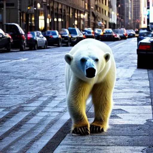 Image similar to a polar bear in the city