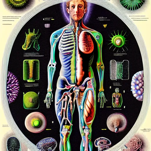 Prompt: mark zuckerberg cyborg anatomy by ernst haeckel, masterpiece, vivid, very detailed