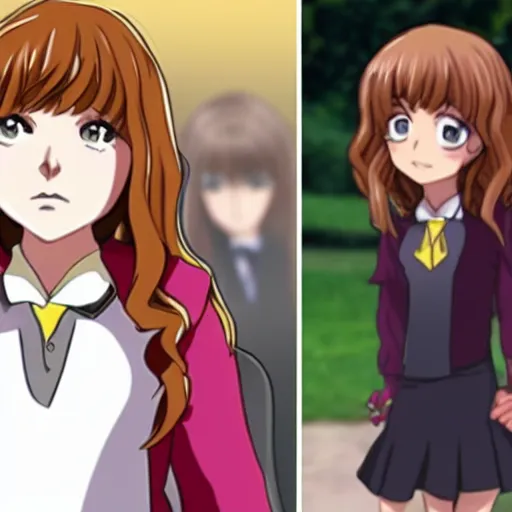 Prompt: emma stone as hermione granger as an anime