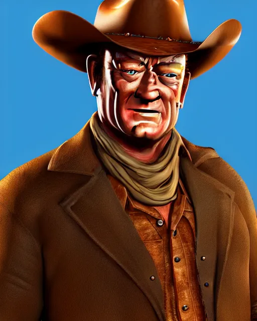 Prompt: john wayne from the movie stagecoach, character portrait, by pixar, highly detailed, dynamic shadows, 4 k, splash art